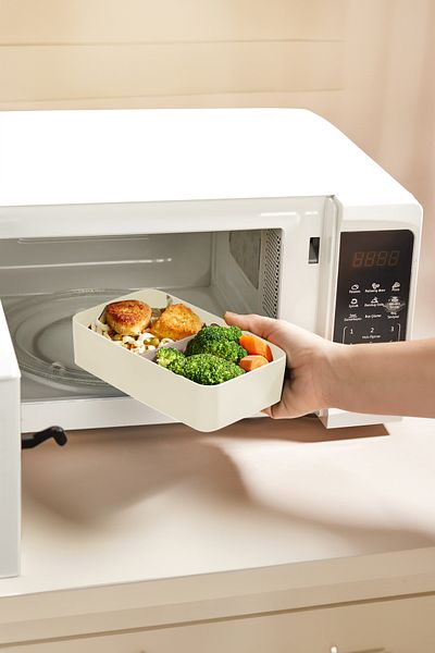 KOZART Beige 2-Layer Adjustable Rectangular Lunch Box - Food Storage Box with Fork and Spoon Service