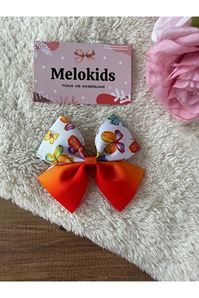 MeloKids مشبك مشبك على شكل فراشة باللون البرتقالي والأحمر