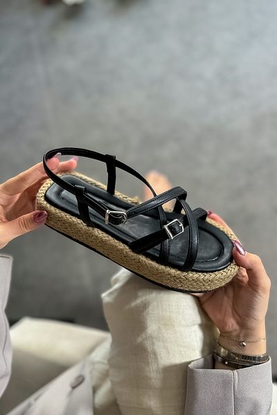 SHOEBELLAS Vezi Sandale negre pentru femei cu două catarame