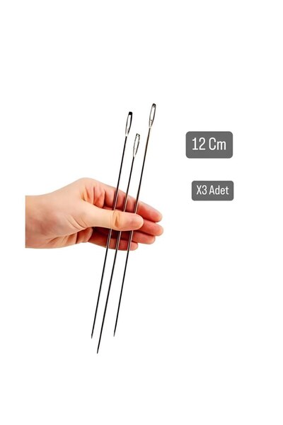 Metler Çuvaldız Düz İğne 3 Lü Set 12 Cm Uzunluğunda İnce Büyük Delikli İğne Ç...