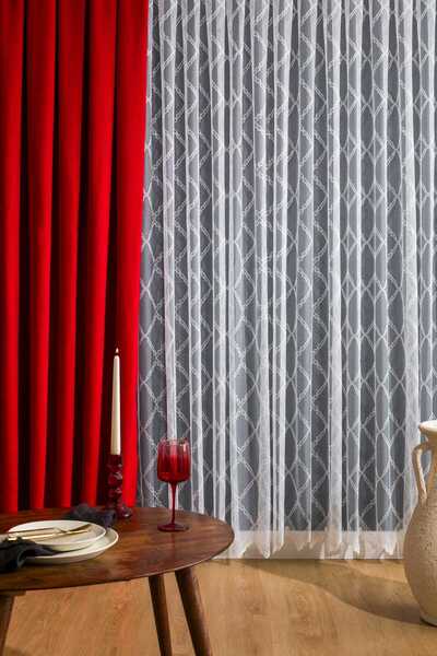 Karesi READY TO USE RED CHARMY PLEATED 1X3 FON CURTAIN SINGLE WING 12477
