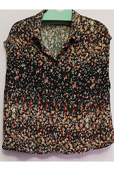 rose moda Kadın Crop Gömlek Renk Çicek desenli  düşük Kollu Çepsiz Pamuklu