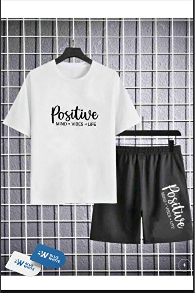 SİNSER TEKS طقم شورت تي شيرت مطبوع للأولاد والبنات ''POSITIVE''