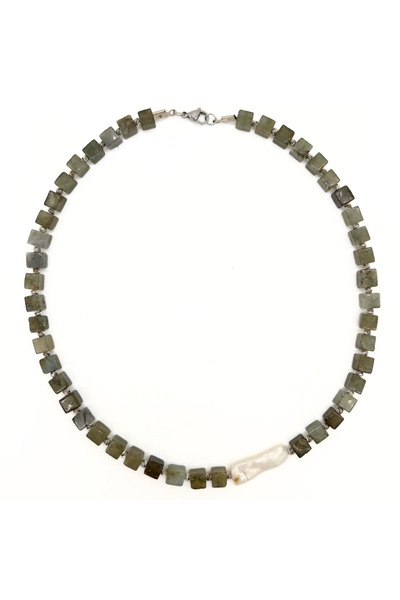 L´Atelier des Perles CalaisGris Necklace Labradorit Doğal Taşlı Barok İncili ...