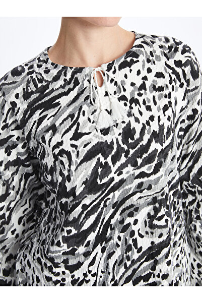 LC Waikiki Γυναικεία μπλούζα με μακρυμάνικο - δεμένο γιακά με σχέδιο