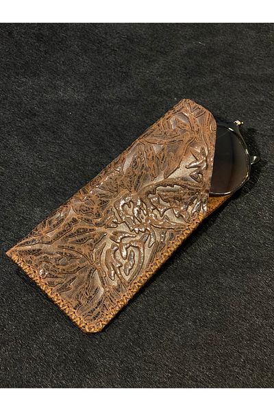 MAT Deri Genuine Leather Patterned Slim Glasses Case - Hand Stitched