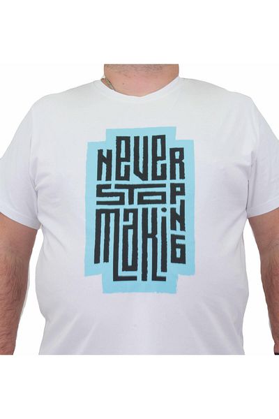 MocGrande Ανδρικό μπλουζάκι μεγάλου μεγέθους - λαιμόκοψη, Never 24138 ΛΕΥΚΟ