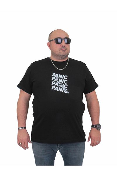 MocGrande Ανδρικό μπλουζάκι μεγάλου μεγέθους - λαιμόκοψη, Panic 24135, ΜΑΥΡΟ
