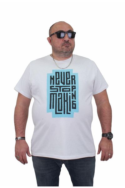MocGrande Ανδρικό μπλουζάκι μεγάλου μεγέθους - λαιμόκοψη, Never 24138 ΛΕΥΚΟ