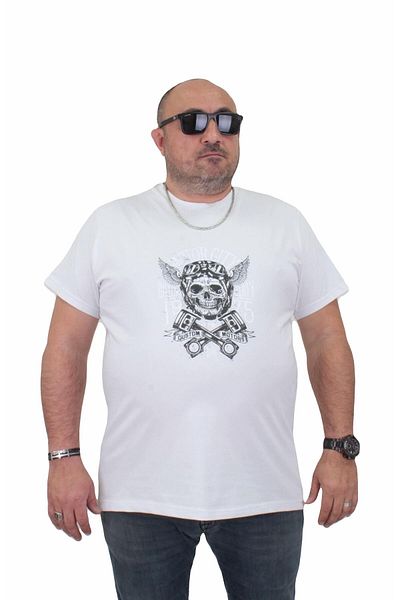 MocGrande Motor City 24141 WHITE - Ανδρικό μπλουζάκι με λαιμόκοψη μεγάλου μεγέθους