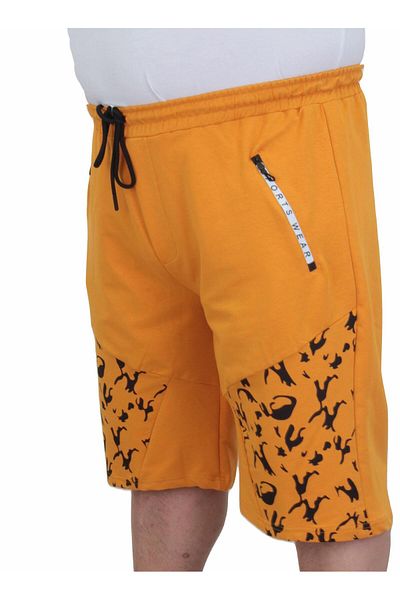 MocGrande Pantaloni scurți din bumbac pieptănat de mărime mare de camuflaj pentru bărbați - 24628 MUSTARD