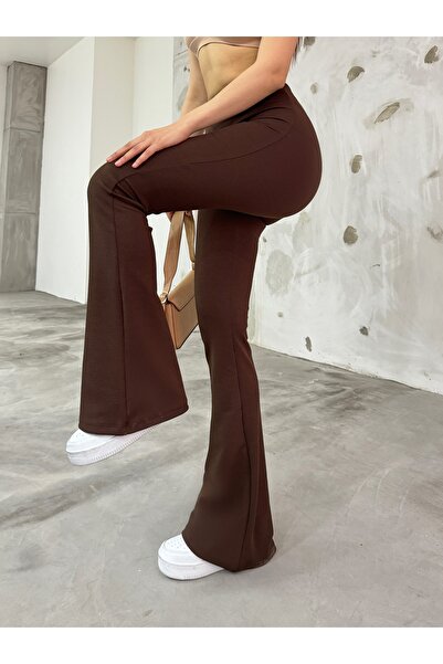 Moda HÜMEYRA Kadın Kahverengi Esnek Likralı Yüksek Bel İç Göstermez Krep Topa...