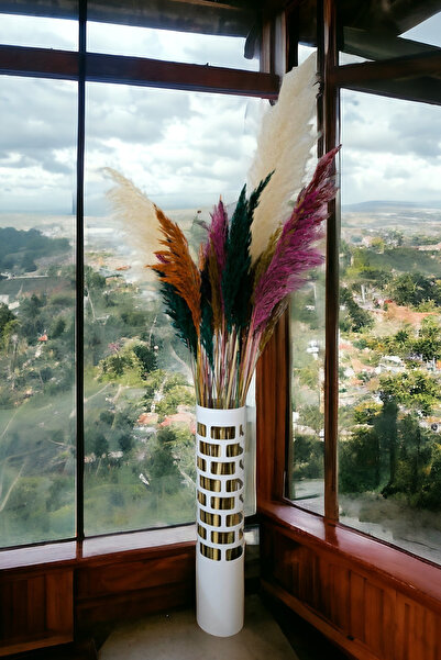 Segi Home Decor Uzun Büyük Metal Vazo Beyaz Renk Yükseklik 50 cm Genişlik 11,...