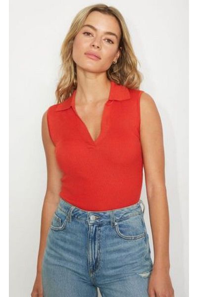 LoremLavida Lavida Polo Collar Thin Cotton Knitwear Women's Body - Sleeveless