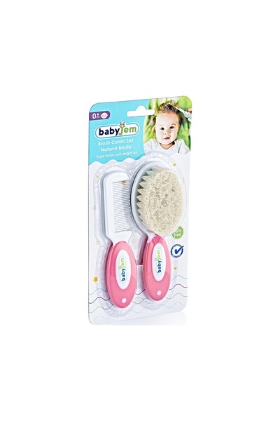 Babyjem Σετ χτένας με φυσικές τρίχες 519 Ροζ