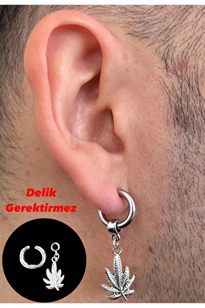 Piercing Market Steel & Silver Deliksiz Sıkıştırma Unisex Fake Kulak Kıkırdak Sallantılı Figürlü 316l Cerrahi Çelik Küpe