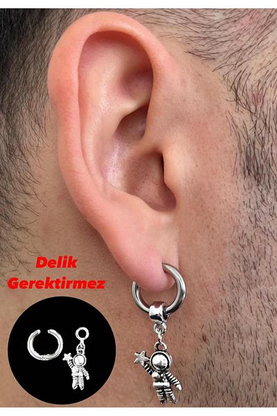 Piercing Market Steel & Silver Perforation-Free Compression Unisex Fake Ear Cartilage Dangle Figured 316l Surgical Steel Earrings