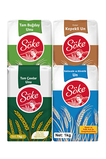 Söke Tam Buğday Çavdar Kepekli Baklava Böreklik Un 4 x 1 kg 4 lü Set