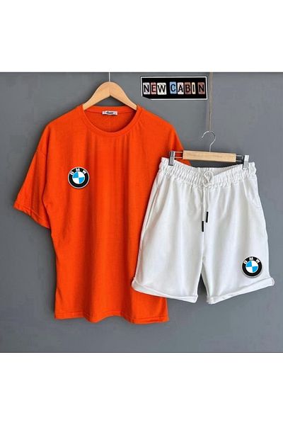 NewCabin Tricou supradimensionat cu imprimeu BMW unisex sezon nou - Pantaloni scurți colorați de vară cu imprimeu BMW, 2 piese