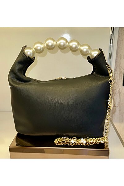 MADAM Siyah inci kulplu el ve omuz çantası