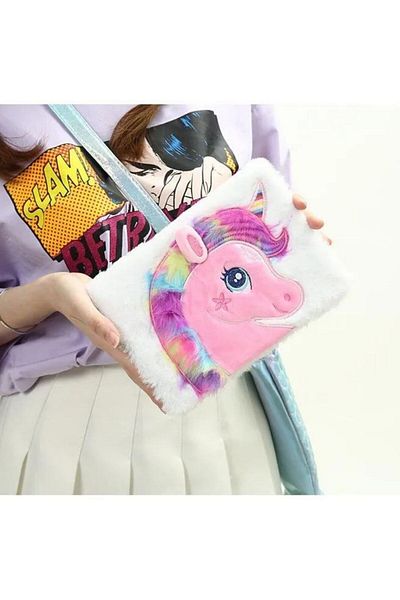 Çılgıntrend Λούτρινο ριγέ σημειωματάριο με σχέδιο Unicorn