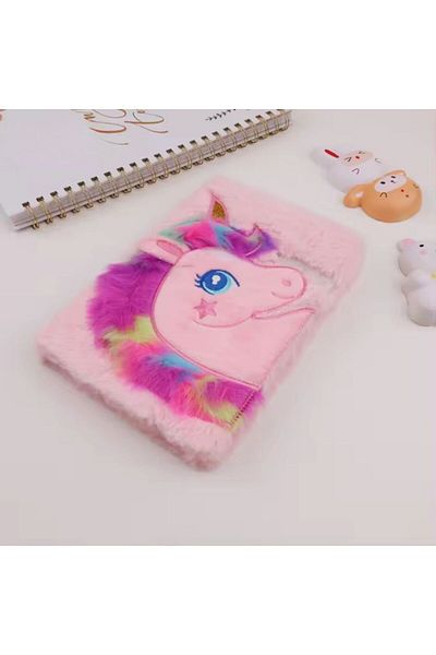 Çılgıntrend Λούτρινο ριγέ σημειωματάριο με σχέδιο Unicorn