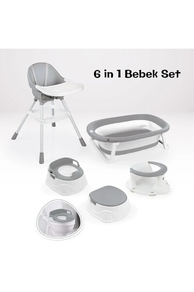 YILDIRIM OYUNCAK Katlanabilir 6 in 1 Bebek Seti - Mama Sandalyesi Banyo Otura...