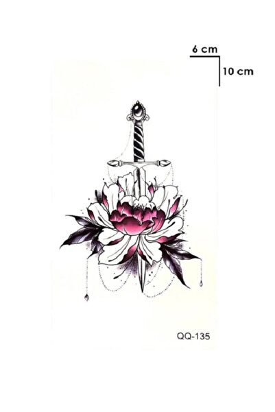 Classy Gerçek Görünümlü 3D Çiçeğe Saplanan Kılıç Geçici Dövme Uzun Süreli Çiç...
