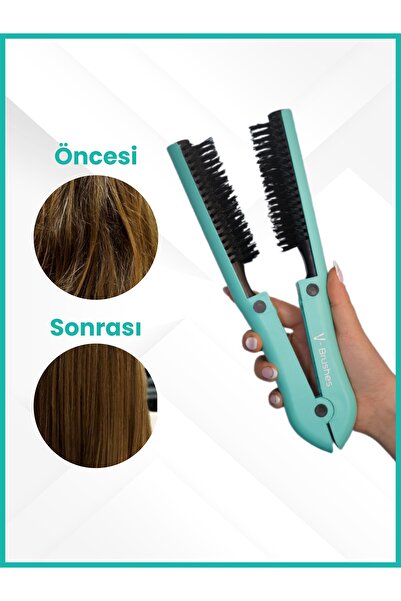 V Brushes Çift Taraflı Profesyönel V Stil, Saç Düzleştirme-Kolay Fön Fırçası YEŞİL