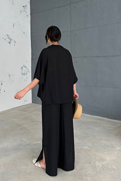 Ortaya Çık Black Linen Slit Suit