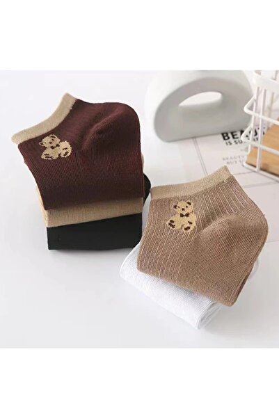 çorapmanya 5 Pairs Bear Patterned Multicolored Teddy Bear Women's Ankle Length Booties