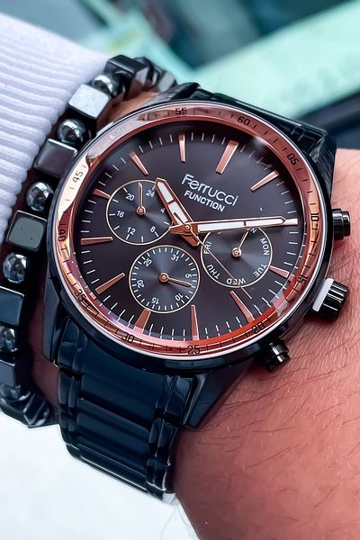 Ferrucci ALL MECHANISMES ACTIVE Steel Case Steel Band Men's Wrist Watch with Bracelet gift