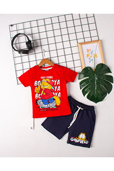 By Cwhr 100% Cotton Garfield Printed Boys' T-Shirt Shorts Set Boys' Shorts Set