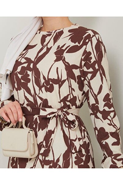 modasindoma WOMEN'S FLOWER PATTERNED MAXSI SIZE BELLOWED DRESS