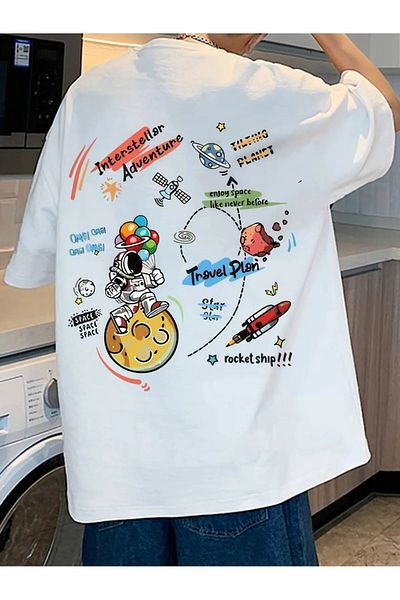 Baxia Tricou supradimensionat cu imprimeu Space Planet unisex
