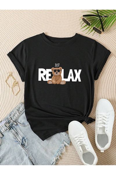 aynewmoda Oversize just relax cute bear Tricou imprimat