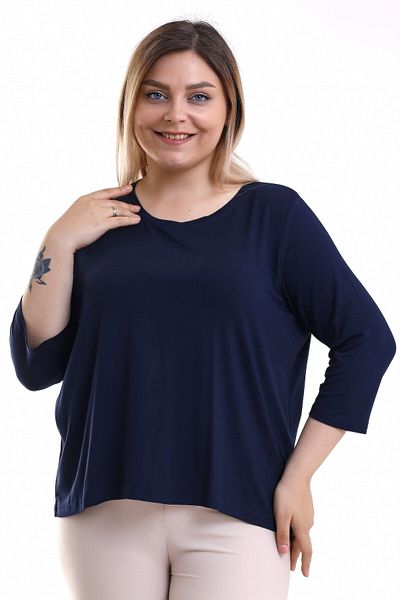 Lir Women's Large Size Three-Quarter Sleeve Blouse Navy Blue LRWM23BLZ16