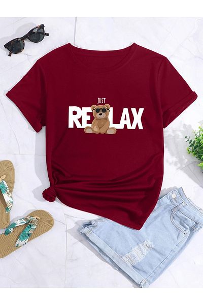 aynewmoda Oversize just relax cute bear Tricou imprimat