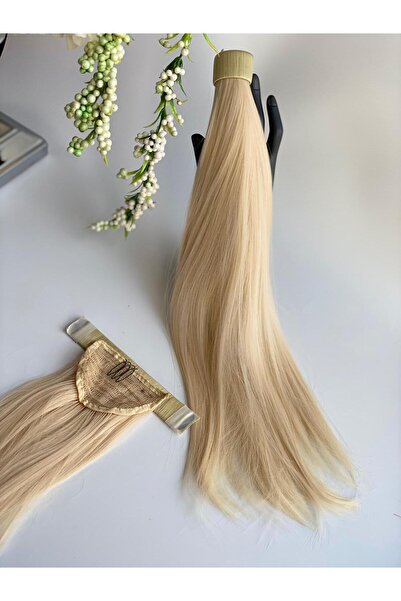 Queen Nelly Fiber ısıya dayanıklı platin sarı at kuyruğu postiş kaynak takma saç