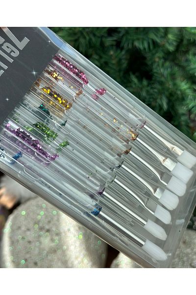 QUEEN AKSESUAR Set of 7 Imported luxury colored watery glitter soft satin painting brushes - Movable handle