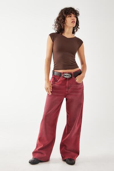 september island Vintage Antique Detailed Red Baggy Boyfriend Shalwar Jeans