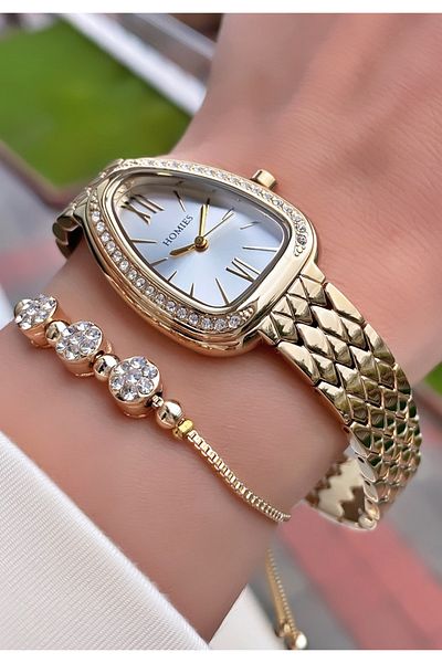 Homies Brand Gold Color Waterproof Women's Wristwatch - With Bracelet Gift