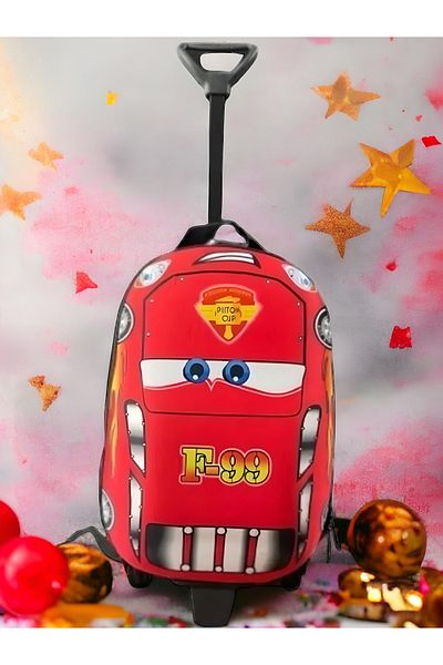 Tezzgelsin Red Cars F66 Race Car Kindergarten Nursery Rickshaw Wheeled 2-6 Years Backpack School Bag