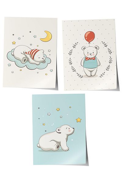 Postifull Baby Room Painting Set of 3, Baby Room Wall Decor, Kids Room Decor, Frameless Poster