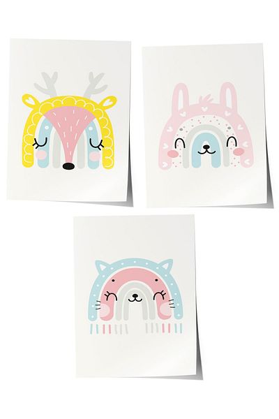 Postifull Baby Room Painting Set of 3, Baby Room Wall Decor, Kids Room Decor, Frameless Poster