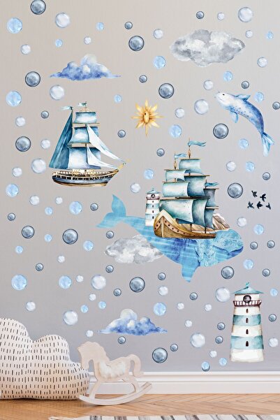 Postifull Set de autocolante pentru camera copiilor, decor de perete pentru camera copiilor cu tematică oceanică, autocolant de perete pentru camera bebelușului