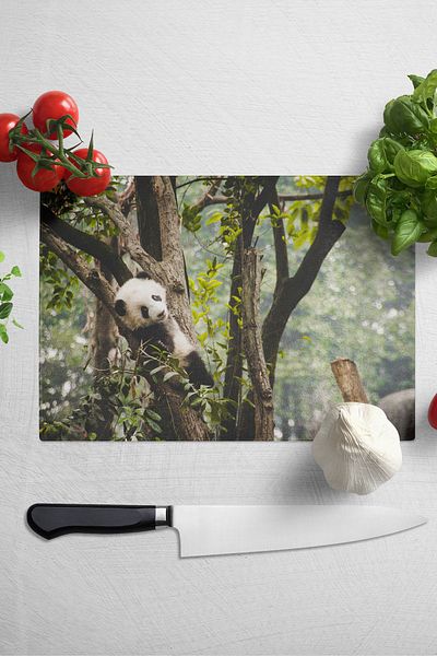 Postifull Glass Cutting Board - Panda Themed - 21*30cm - Chopping Board - Aesthetic, Decorative Presentation Board