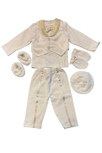 Miniworld Baby Mevlüt Outfit Solomon Gold Shawl Pattern 5 Piece Set