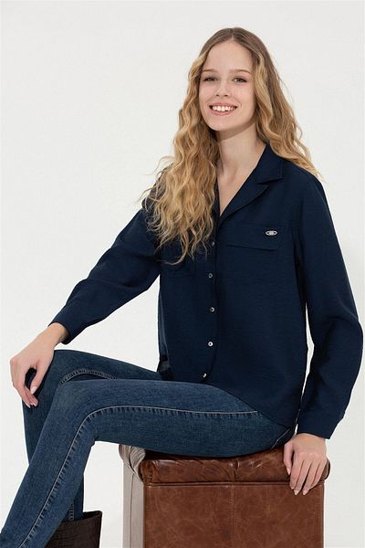 U.S. Polo Assn. Cămașă de damă bleumarin - cu mânecă lungă