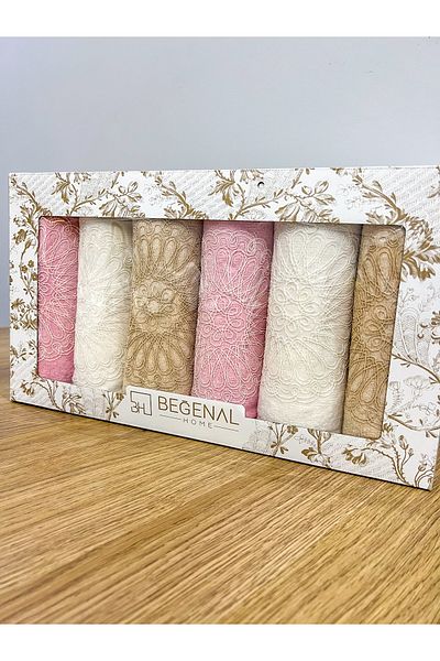 AYHANHOME 6 db francia guipúr hímzett mintás luxus hozomány 50x90 dobozos kéztörlő készlet